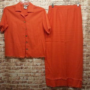 Stonebridge Sport Set Orange Linen 2 pc Set Small EUC
